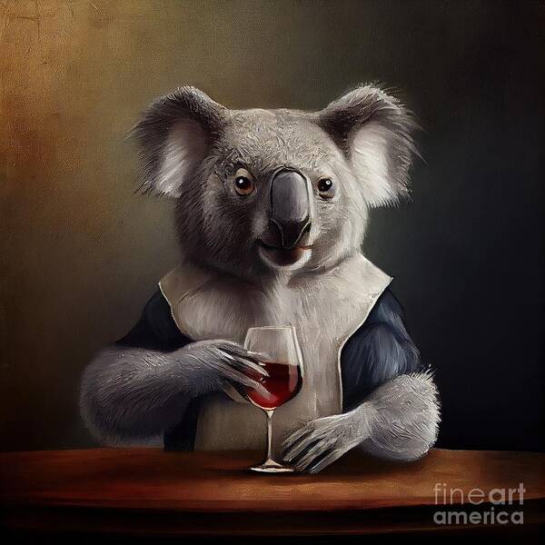 Nature Art Print featuring the painting Koala Having Drink by N Akkash