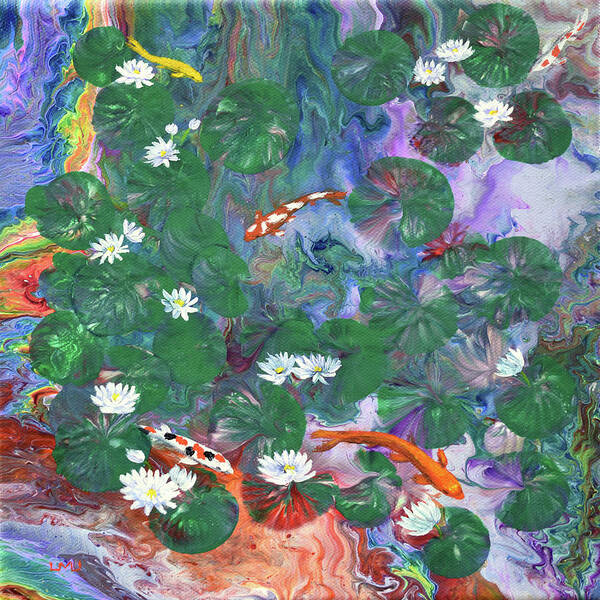 Koi Art Print featuring the painting Koi Pond and Water Lilies Dream by Laura Iverson