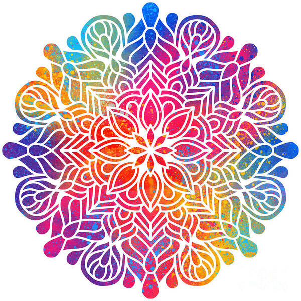 Colorful Art Print featuring the digital art Kurama - Colorful Vibrant Rainbow Mandala Pattern by Sambel Pedes