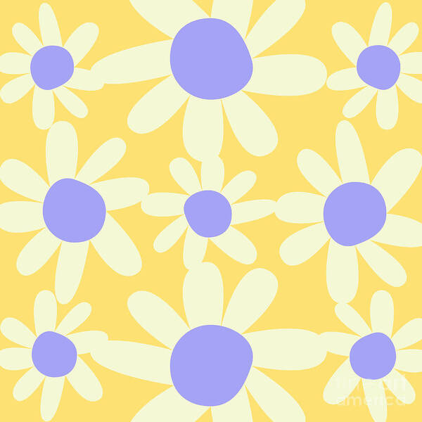 Yellow Art Print featuring the digital art Light Steel Blue Daisy Floral Pattern Design by Christie Olstad