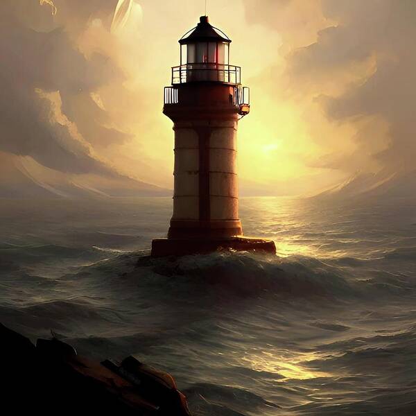 Lighthouse Art Print featuring the digital art Lighthouse No.52 by Fred Larucci