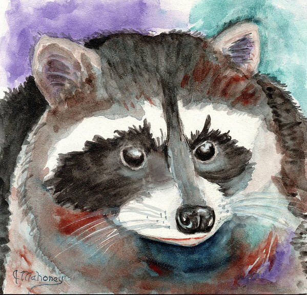 Racoon Art Print featuring the painting Lil' Racoon by Jeanette Mahoney