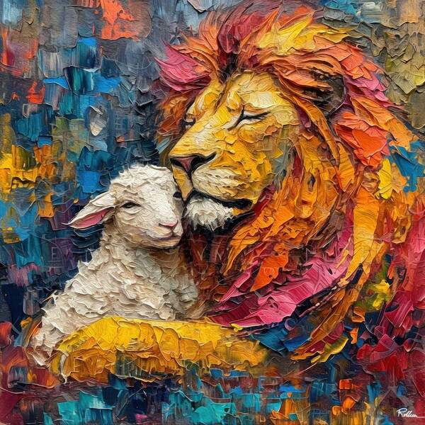 Abstract Art Print featuring the digital art Lion And The Lamb by Rolleen Carcioppolo