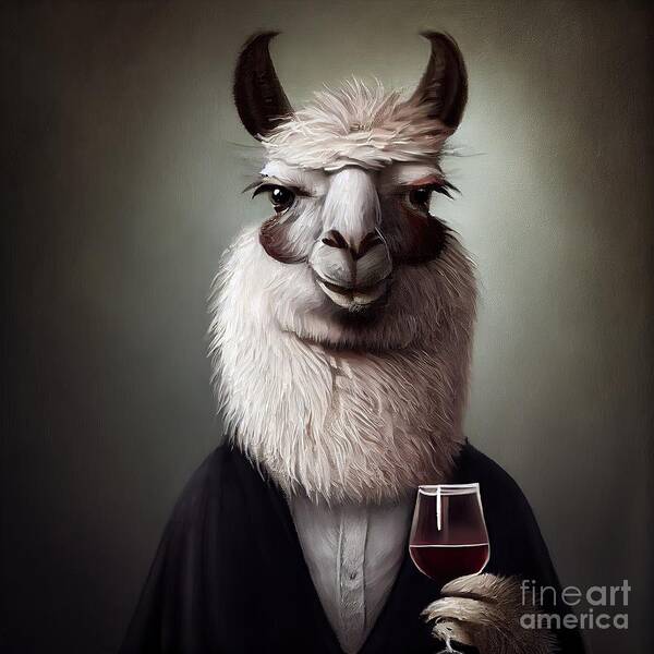 Peru Art Print featuring the painting Llama Having Drink by N Akkash