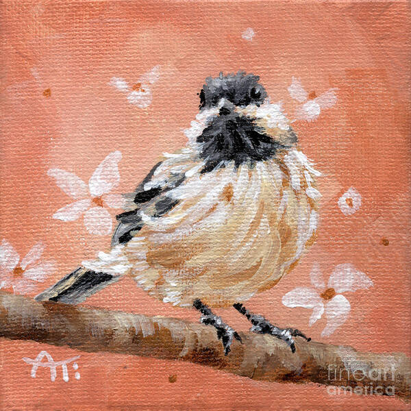 Chickadee Art Print featuring the painting Looking Up - Chickadee Painting by Annie Troe