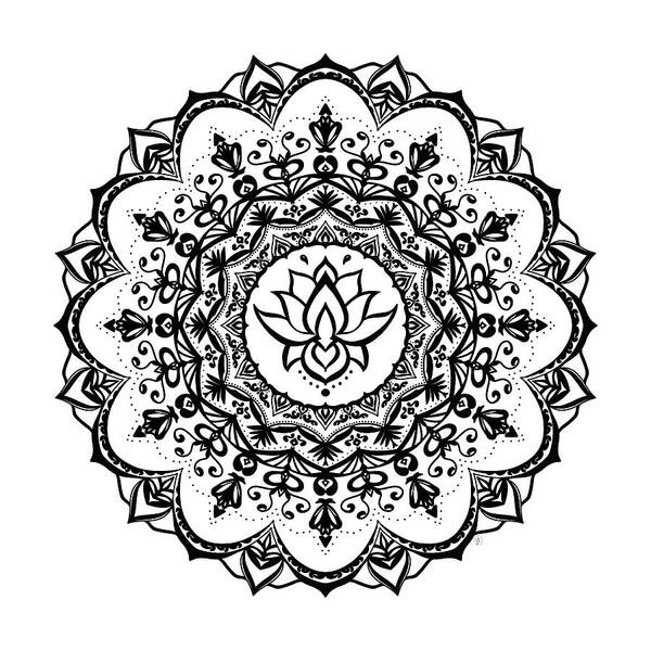 Mandala Art Print featuring the digital art Lotus in Center Mandala by Angie Tirado
