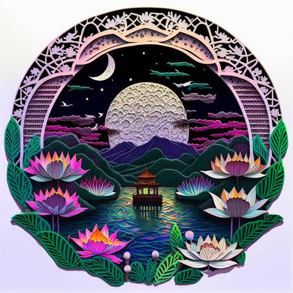Paper Craft Art Print featuring the mixed media Lotus Pier I by Jay Schankman