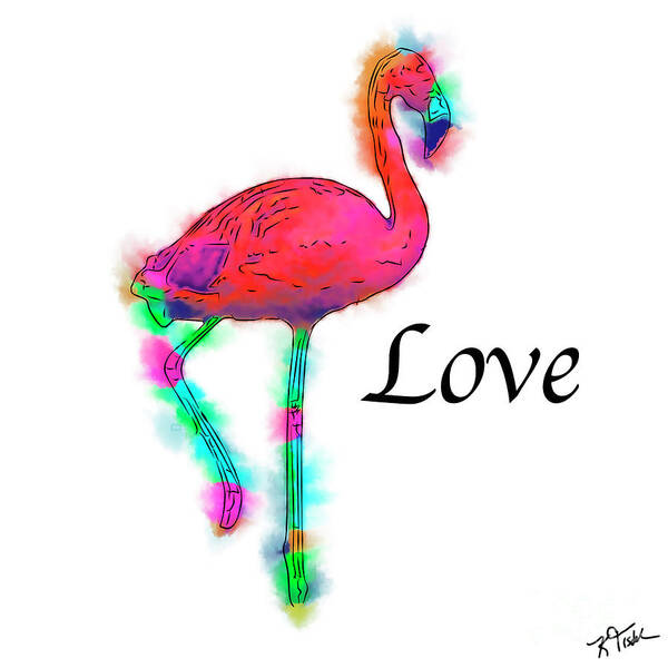 Flamingo Art Print featuring the digital art Love - Abstract Flamingo Step by Kirt Tisdale