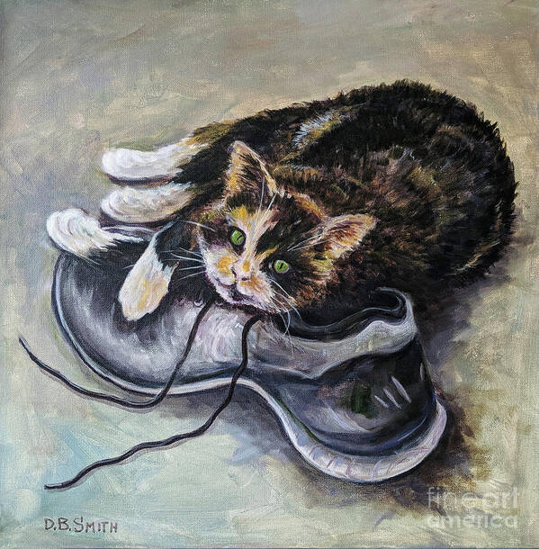 Cat Art Print featuring the painting Love Is In The Air by Deborah Smith