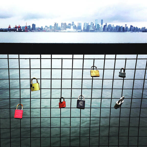 Love Locks Art Print featuring the photograph Love Locks at Lonsdale Quay North Vancouver by Peggy Collins
