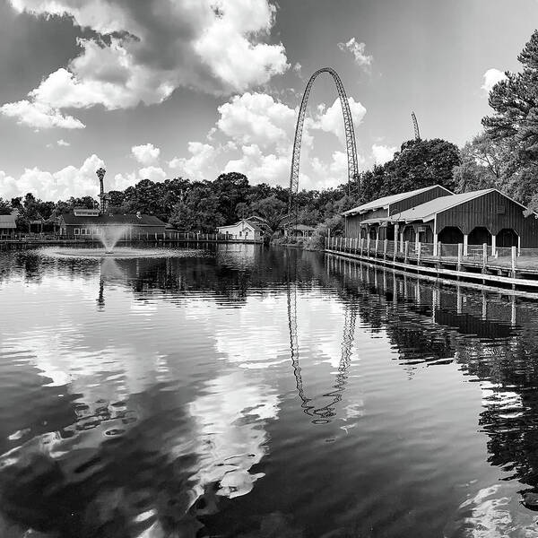 Magic Springs Art Print featuring the photograph Magic Springs Reflections - Hot Springs Arkansas Monochrome by Gregory Ballos