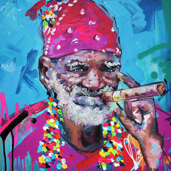 Cuban Cigar Art Print featuring the painting Man smoking a Cuban Cigar by Richard Day