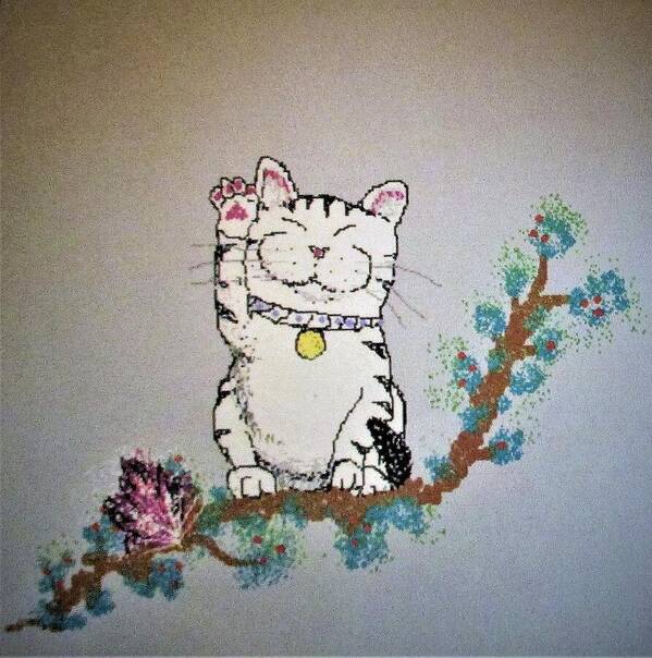 Maneki Art Print featuring the digital art Maneki-Neko Cat Japanese Legend by Lynn Raizel Lane