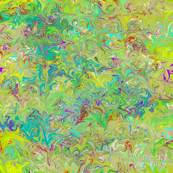 Textile Art Print featuring the digital art Marbled Paper in Greens and Blues by Susan Vineyard