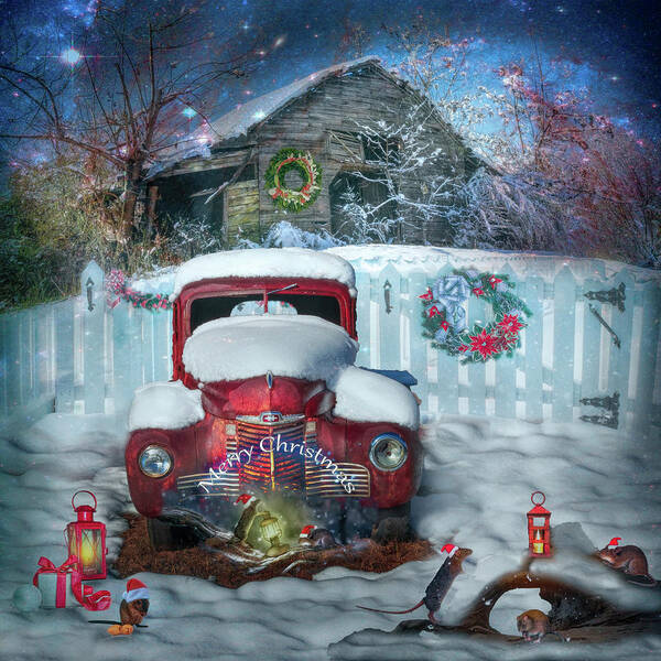 Barns Art Print featuring the photograph Merry Mice at Christmastime by Debra and Dave Vanderlaan
