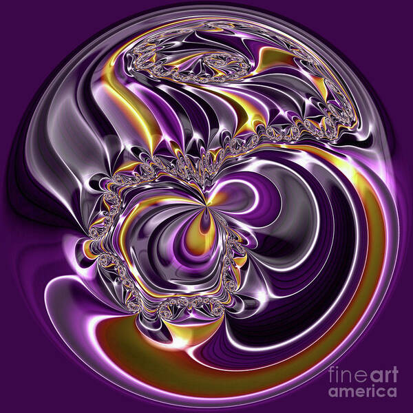 Swirl Art Print featuring the digital art Metallic Dreams Orb in Purple and Gold by Elisabeth Lucas
