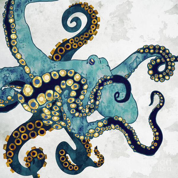 Metallic Art Print featuring the digital art Metallic Octopus VI by Spacefrog Designs