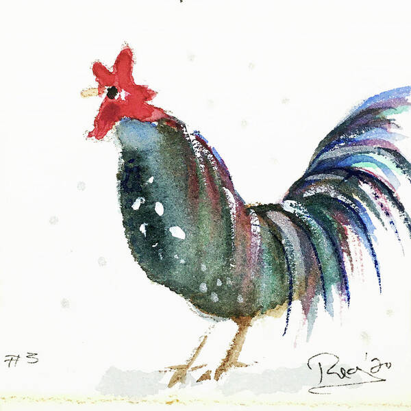 Whimsical Art Print featuring the painting Mini Rooster 3 by Roxy Rich