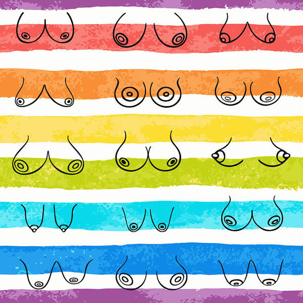 Minimal female breast size feminine body front view different boobs form  Watercolor rainbow stripes Art Print by Mounir Khalfouf - Pixels