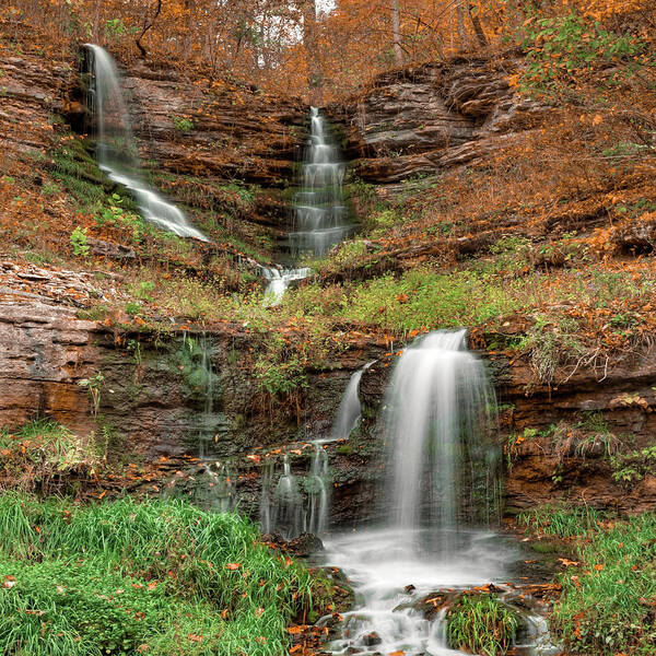 Waterfall Landscape Art Print featuring the photograph Missouri's Thunder Falls Triple Waterfall by Gregory Ballos