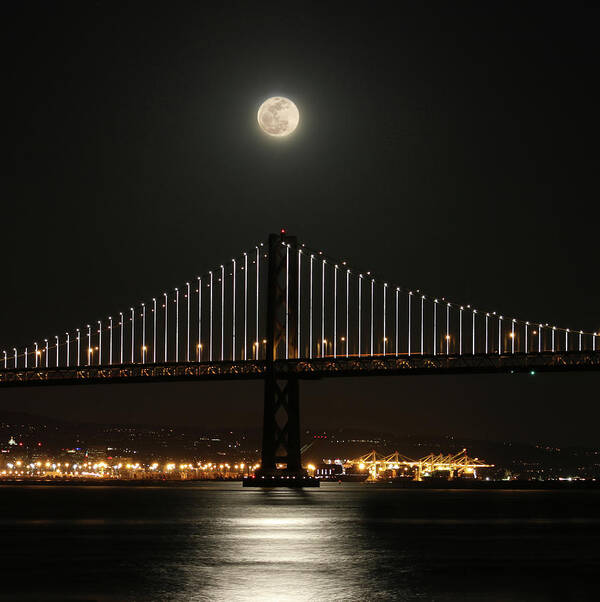  Art Print featuring the photograph Moon Over Bay Lights by Louis Raphael