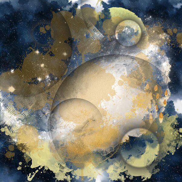 Cosmic Art Print featuring the digital art Moons and Stars by Mitak