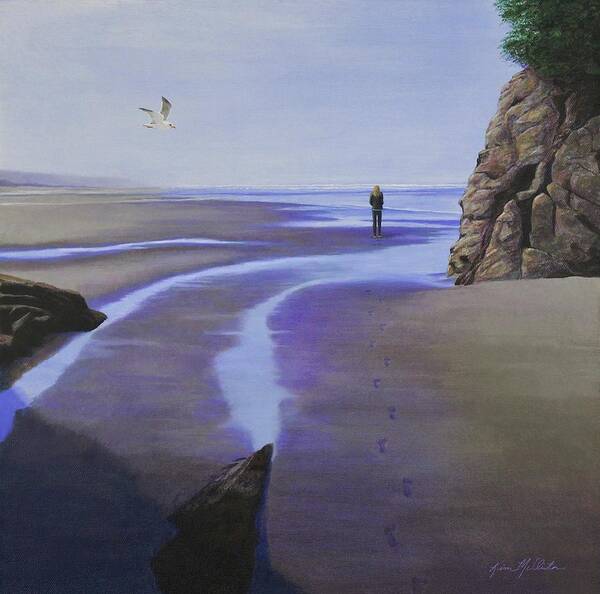 Kim Mcclinton Art Print featuring the painting Low Tide on Moonstone Beach by Kim McClinton