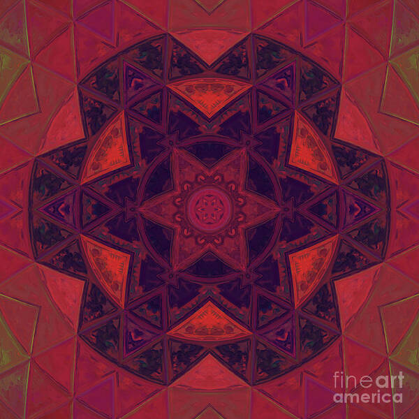 Mosaic Art Print featuring the digital art Mosaic Kaleidoscope Flower Purple and Red by Todd Emery