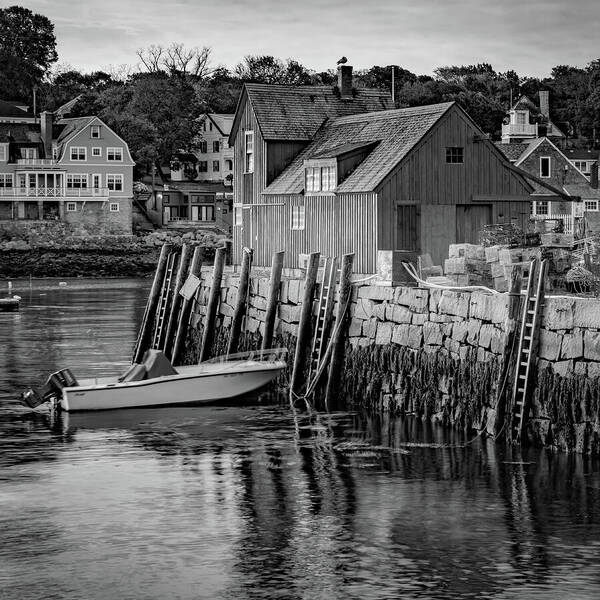 Motif 1 Art Print featuring the photograph Motif #1 Fishing Shack - Rockport MA Monochrome 1x1 by Gregory Ballos