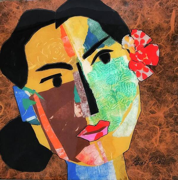 Abstract Portrait Art Print featuring the painting Mujer de Mexico Uno by Elaine Elliott