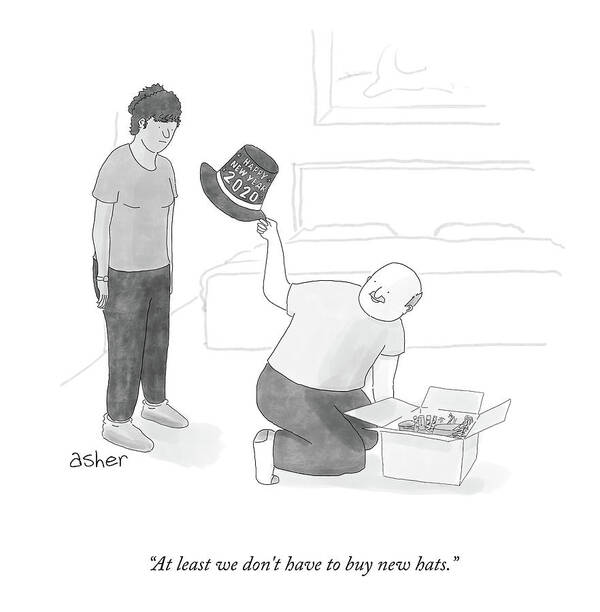At Least We Don't Have To Buy New Hats. Art Print featuring the drawing New Hats by Asher Perlman