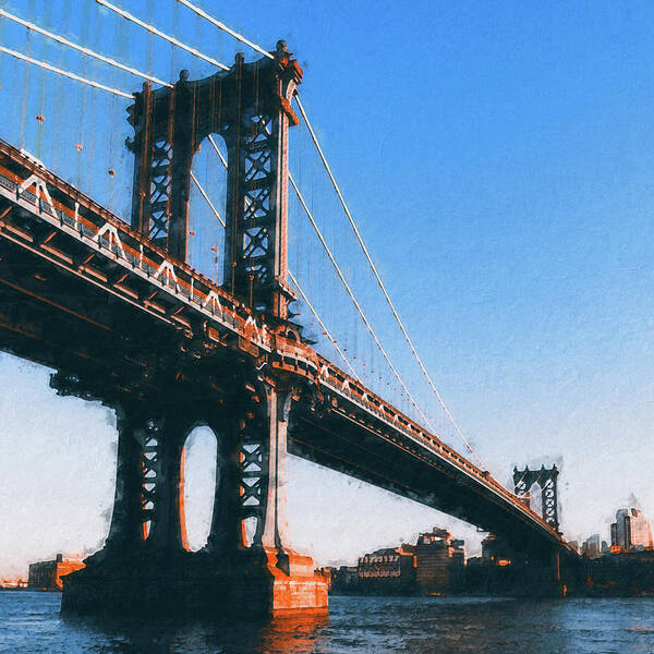New York Panorama Art Print featuring the painting New York, Manhattan Panorama - 24 by AM FineArtPrints