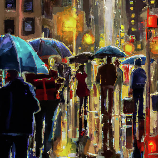 New York City Art Print featuring the digital art New York Nights in the Rain by Alison Frank