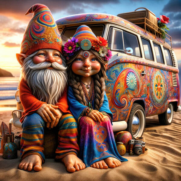 Gnomes Art Print featuring the digital art Nomadic Whimsy by Bill and Linda Tiepelman