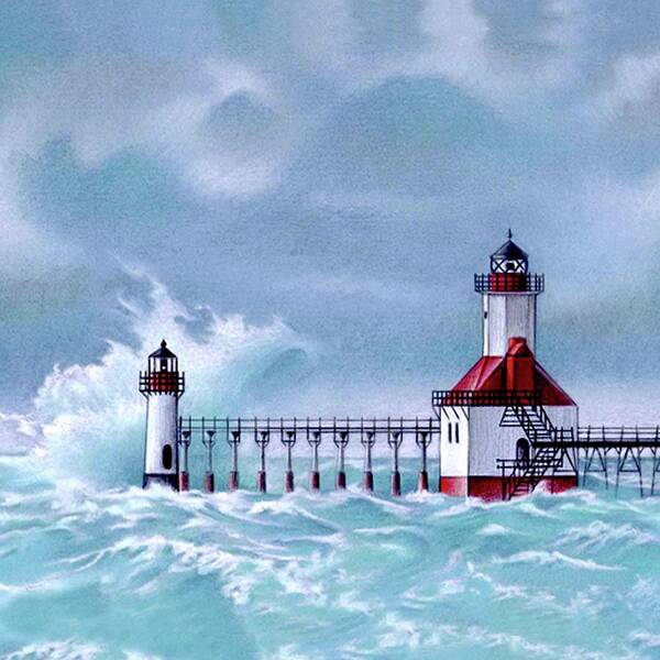 Lighthouse Art Print featuring the painting North Pier Light by Pamela Kirkham