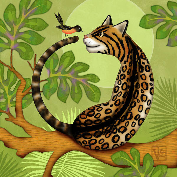 Ocelot Art Print featuring the digital art O is for Ocelot and Oriole by Valerie Drake Lesiak