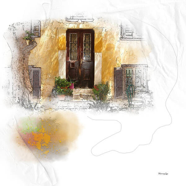 Golden Art Print featuring the mixed media Oasis An Urban Courtyard by Moira Law