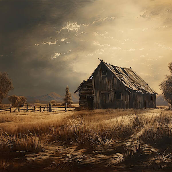 Old Barn Art Print featuring the painting Old But Stately -Old Barn Artwork by Lourry Legarde