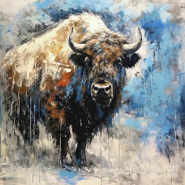 Bison Art Print featuring the painting One Big Bison by Tina LeCour
