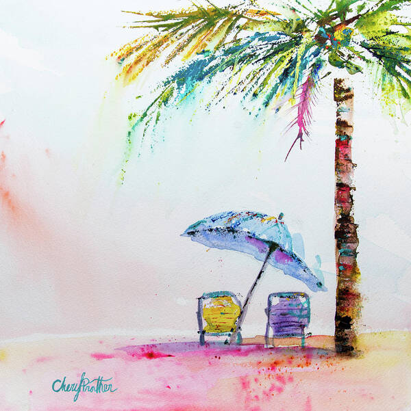 Beach Art Print featuring the painting One Palm by Cheryl Prather