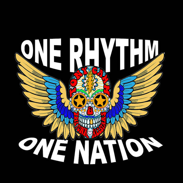  Art Print featuring the digital art One Rhythm One Nation Skull and Wings by Tony Camm