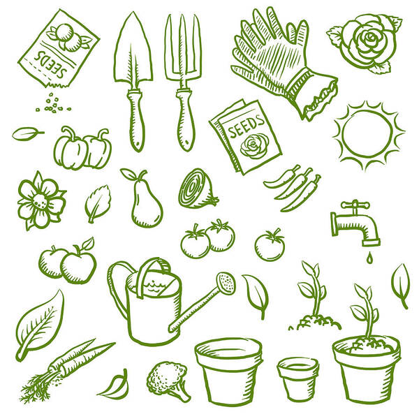 Social Issues Art Print featuring the drawing Organic gardening icons by Enjoynz
