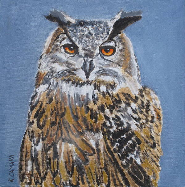 Pets Art Print featuring the painting Owl Orange Eyes by Kathie Camara
