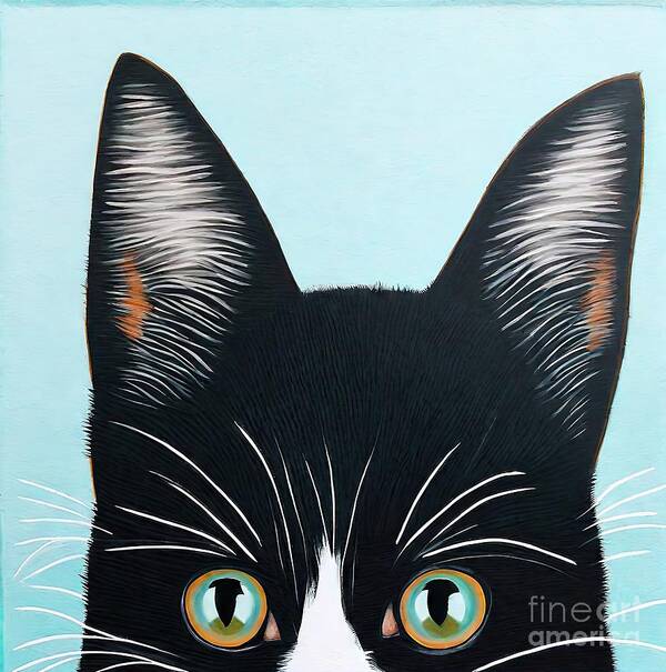 Cute Art Print featuring the painting Painting Kitty cute beautiful animal drawing face by N Akkash