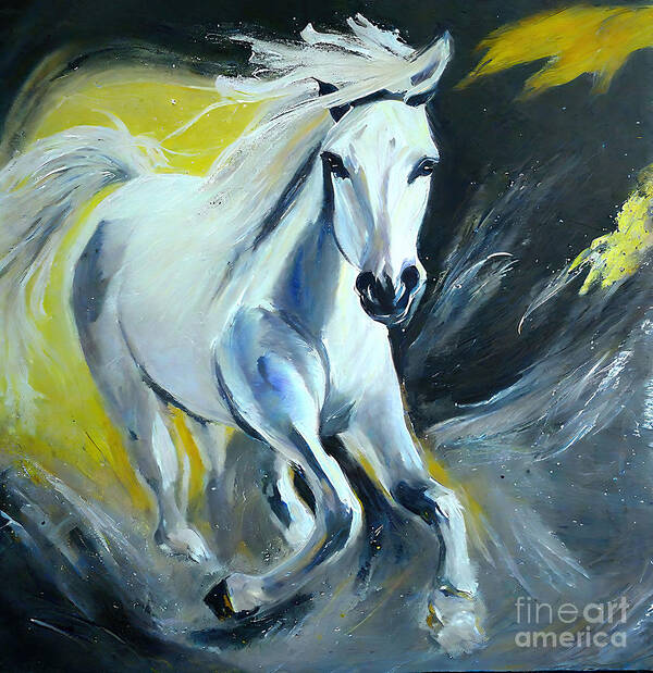Background Art Print featuring the painting Painting Running White Horse background brush wal by N Akkash