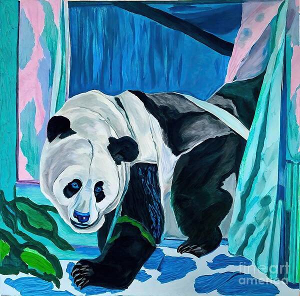 Bamboo Art Print featuring the painting Painting Window Panda bamboo panda cute bear natu by N Akkash