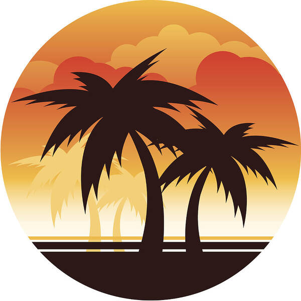 Orange Color Art Print featuring the drawing Palm Tree Sunset by Appleuzr