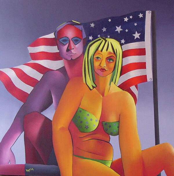 Figurative Art Print featuring the painting Patriotic Couple by Karin Eisermann