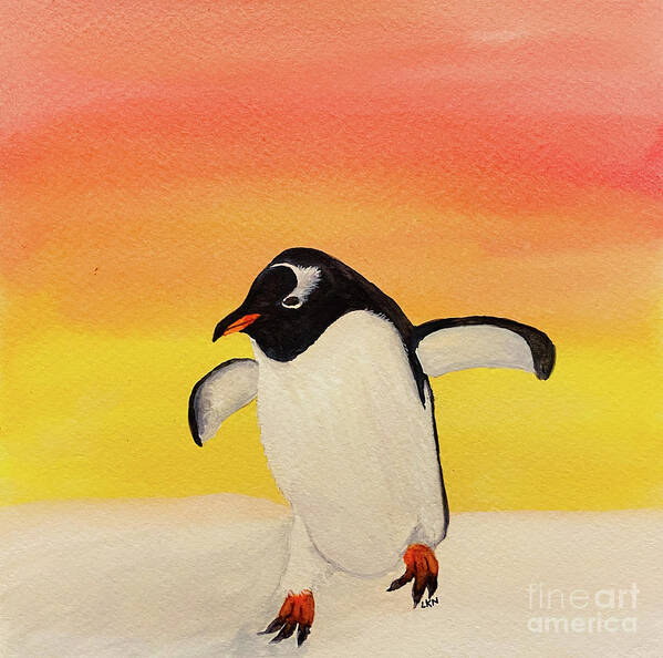 Penguin Art Print featuring the painting Penguin at Sunset by Lisa Neuman