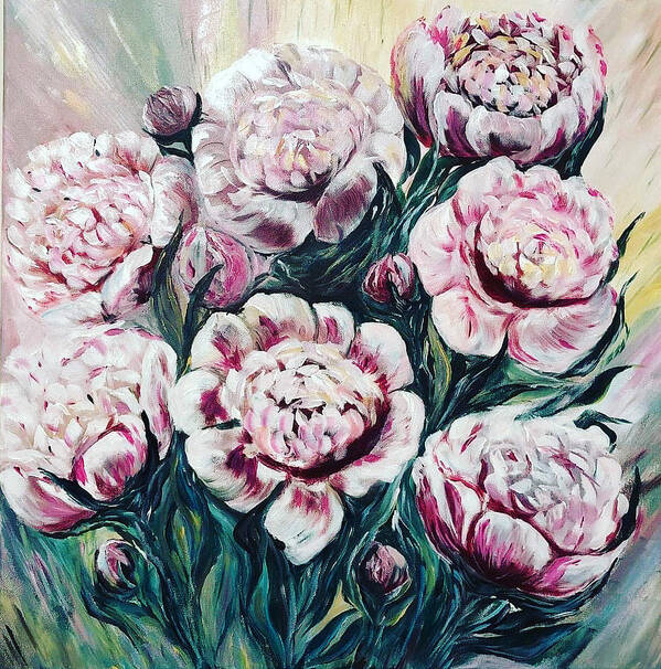 Flower Art Print featuring the painting Peonies by Tetiana Bielkina
